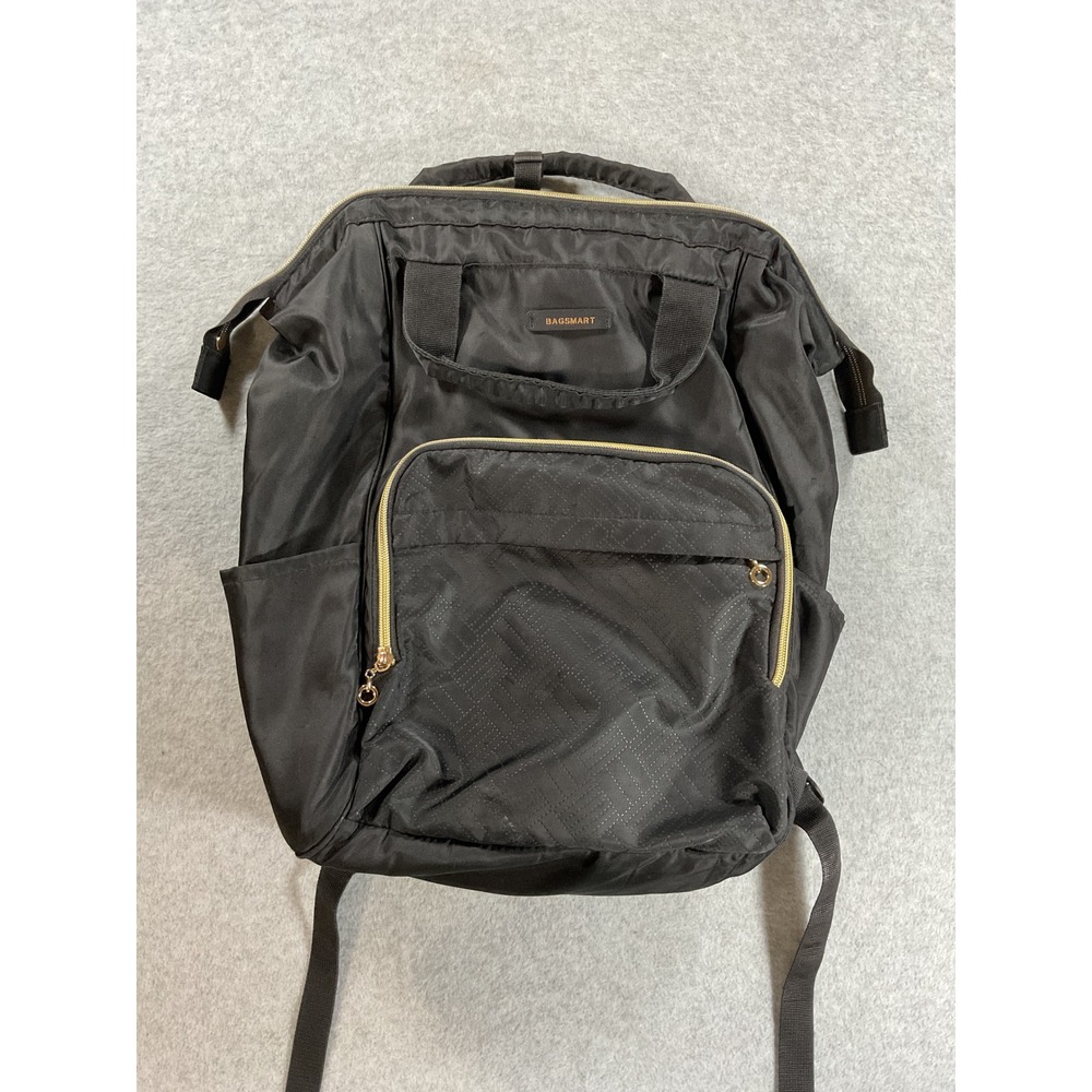 Bagsmart Black Nylon Laptop Backpack Gold Hardware Travel Work Bag